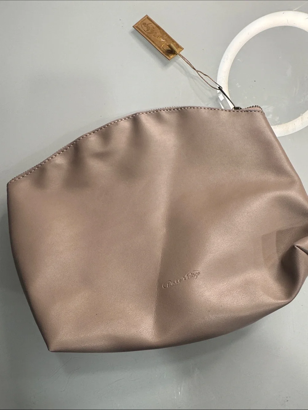 Woven Blush Cosmetic Pouch with Gold Accent